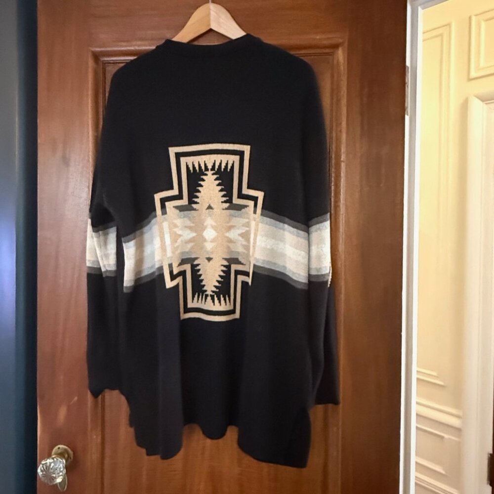 Pendleton Black Sweater Cardigan with Tan and Cream Geometric Panel
